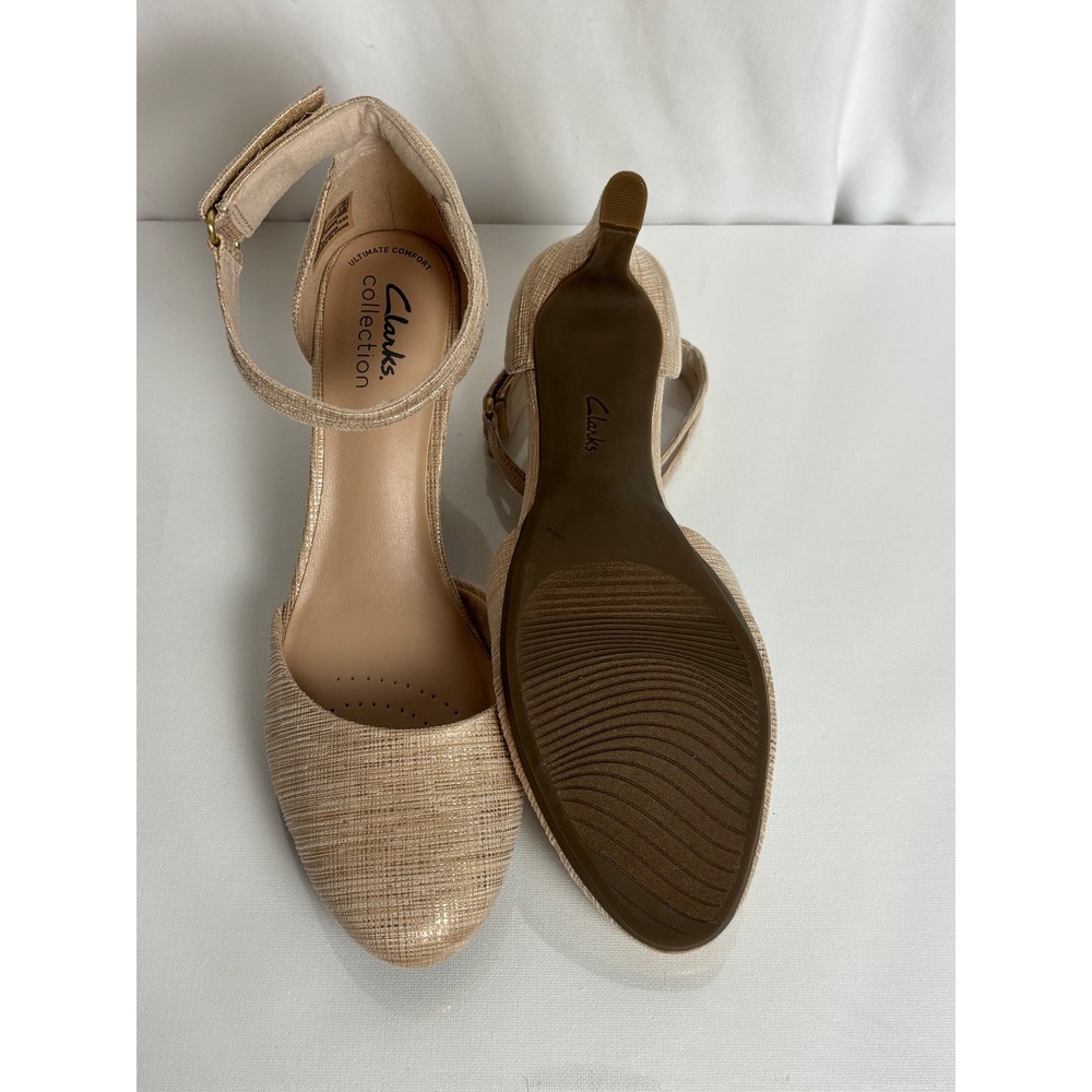 Clarks Collection Champagne Gold Metallic Ankle Strap Pumps Heels Size 8.5 - Picture 9 of 10